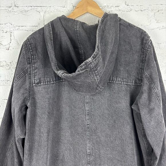 90’s Y2K Denim & Co Toggle Button Fleece Lined Denim Chore Trench Jacket - Picture 7 of 12